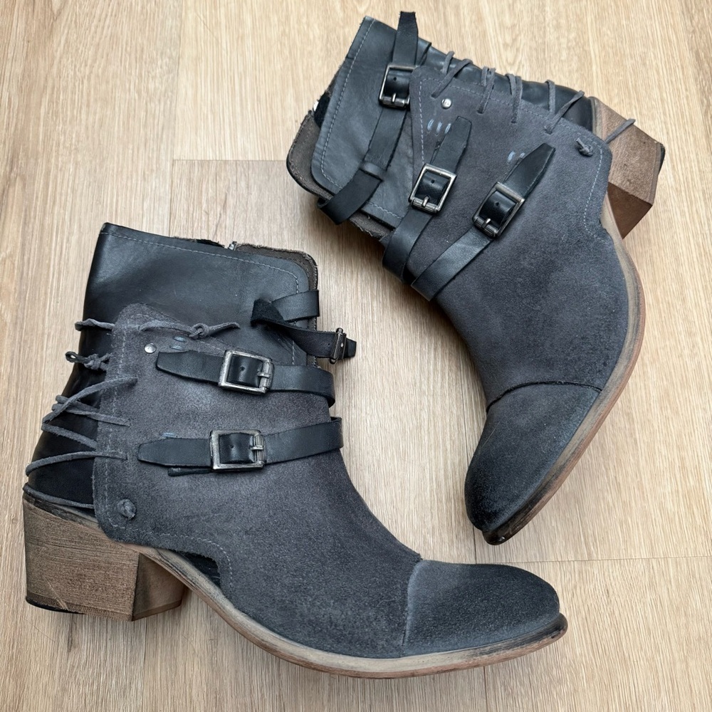 Roan Bed Stu‎ Aimee Leather Ankle Boots Size 9.5 Grey distressed - Picture 2 of 11